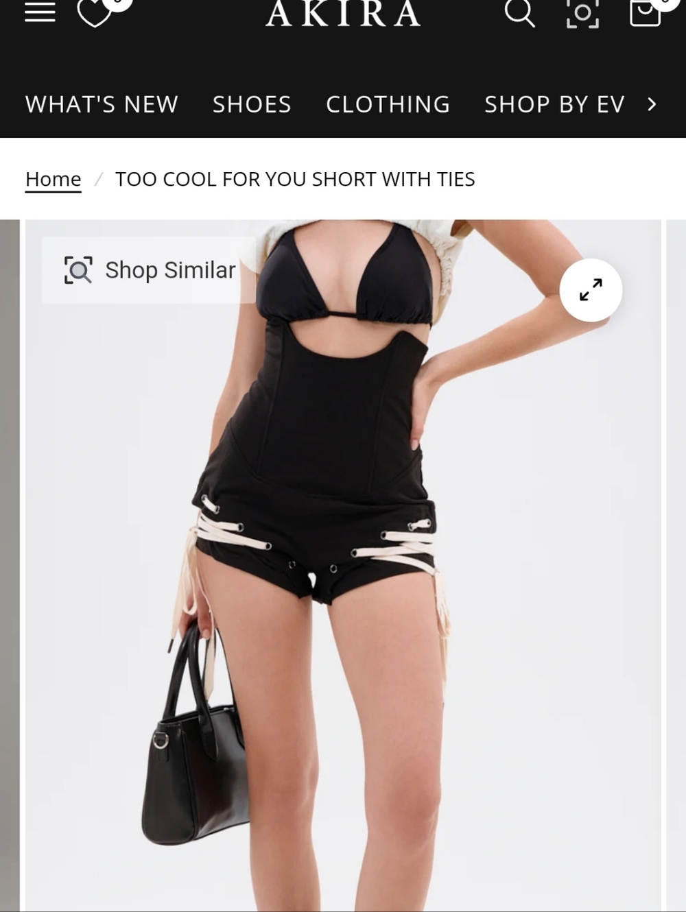 Brand New AKIRA Black Cutout Tie-Detail Shorts Only. with Contrast Laces